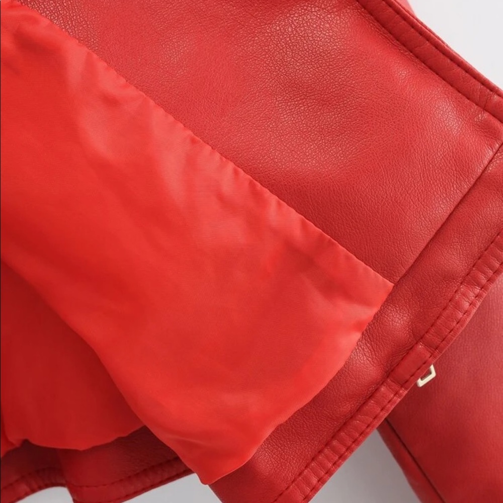 Vegan leather jacket zipper arms glam classic moto red - Picture 5 of 11